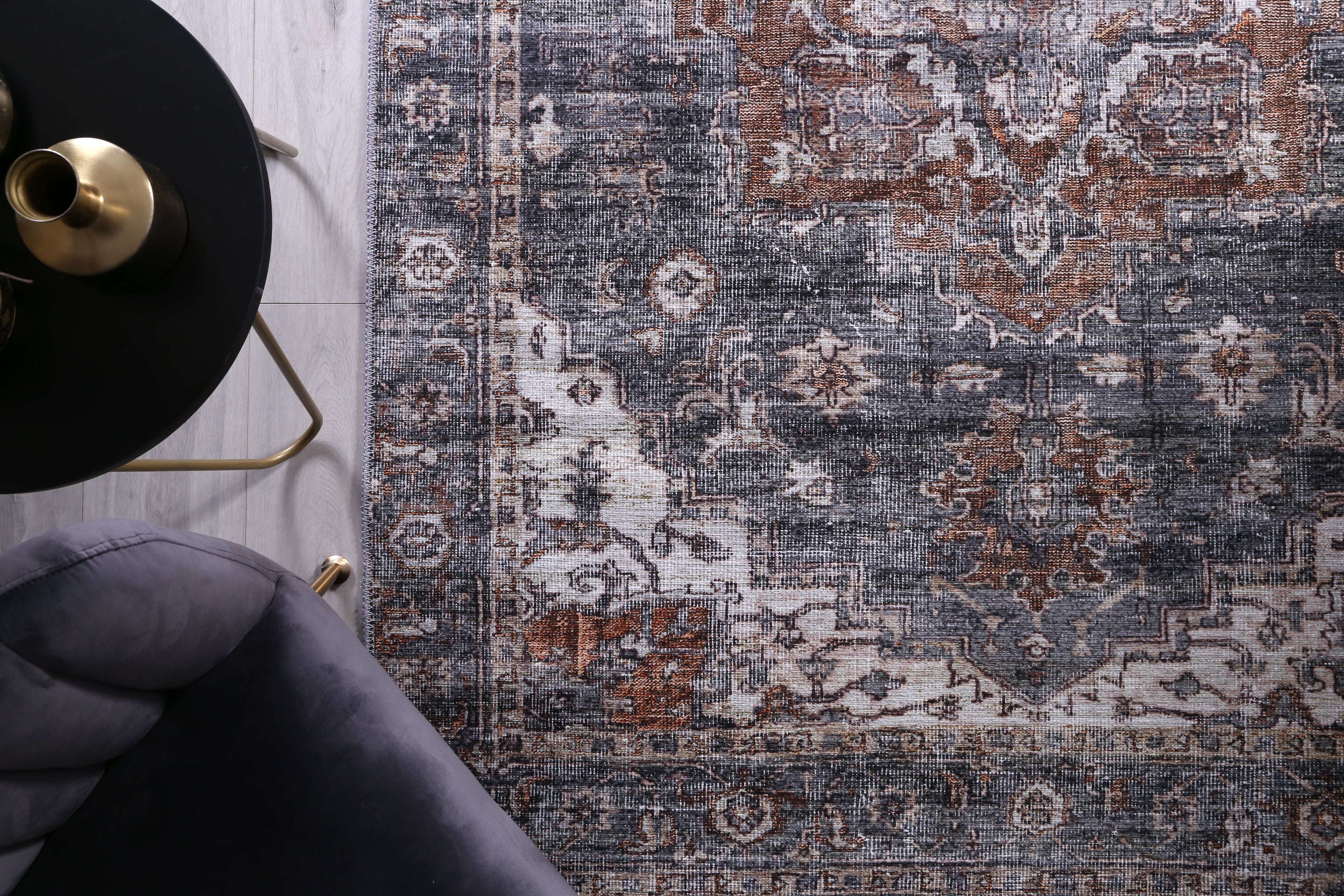 Distressed Vintage Cezanne Rabbit Gray Inca Gold Area Rug - VITAL 2244-04