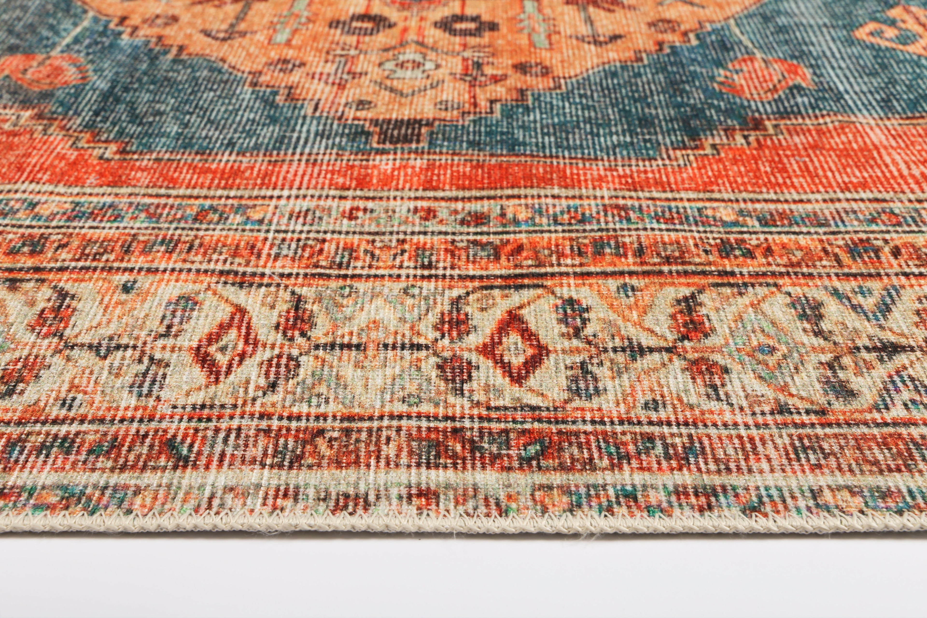 Distressed Louvre Rustic Blue Washable Rug - VITAL 3181-00