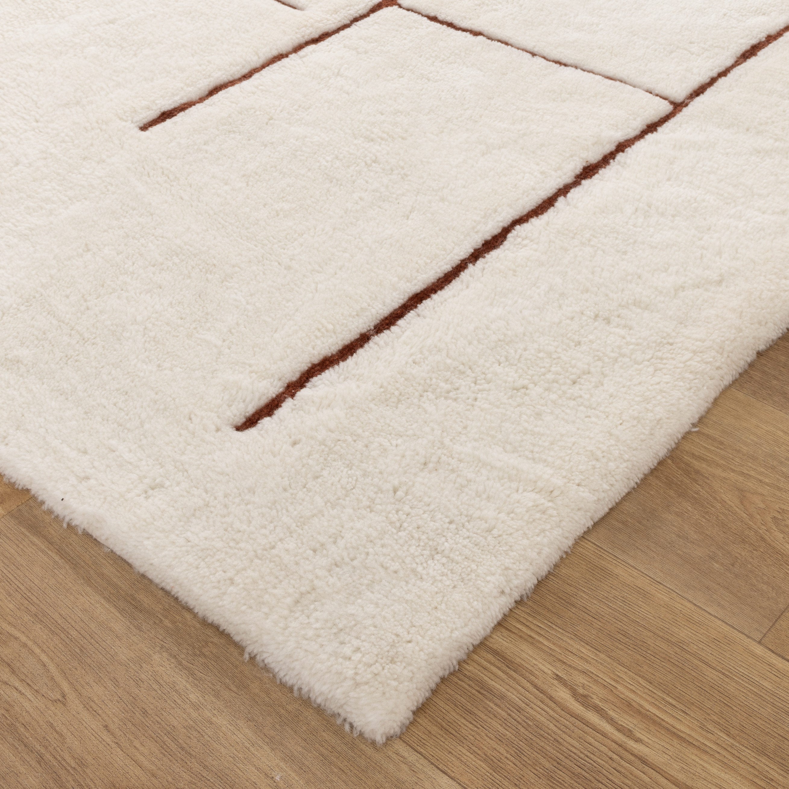 Highlands Abstract Terracotta Lines Washable Wool Rug