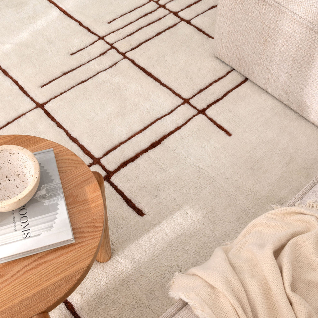 Highlands Abstract Terracotta Lines Washable Wool Rug