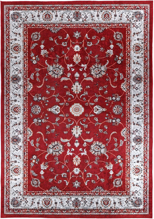Angelic Traditional Floral Border Red Non-Slip Rug - ANGE07