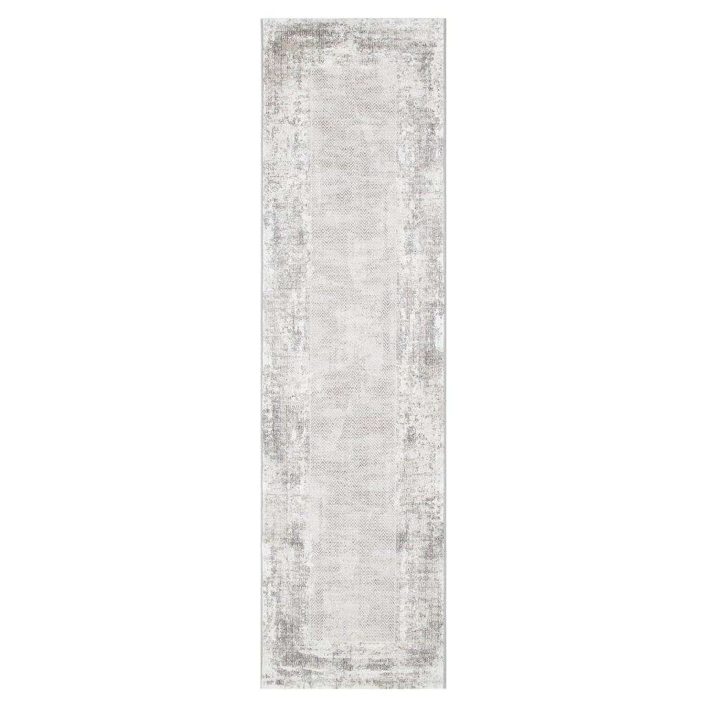 Atina Distressed Border Beige Grey Rug - AT04