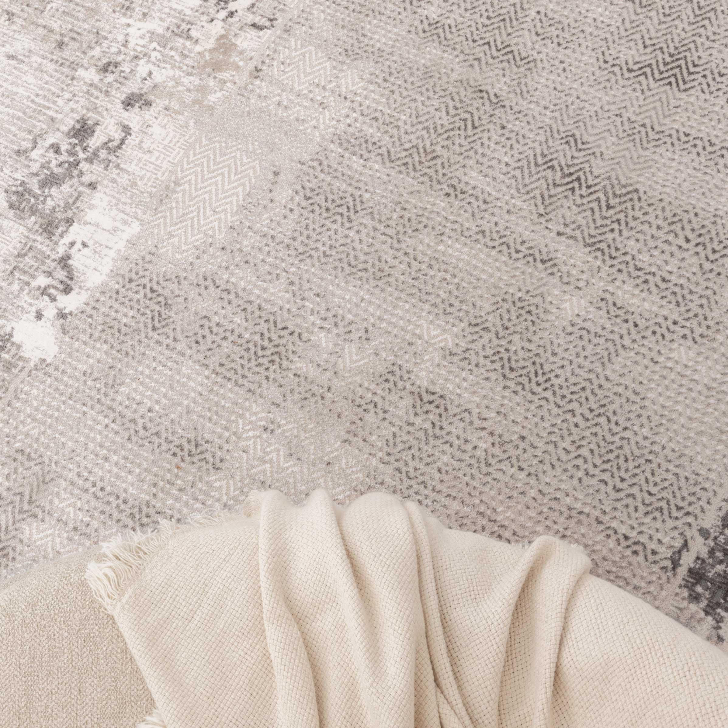 Atina Distressed Border Beige Grey Rug - AT04