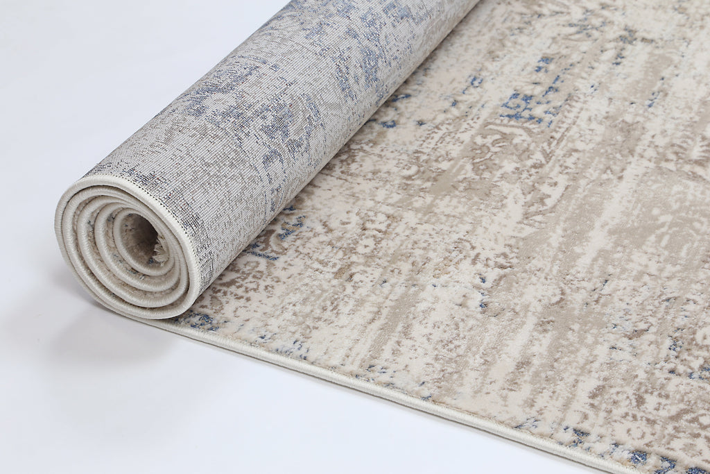 Bohemian Paradise Medalion Beige Blue Rug - 06BBLU