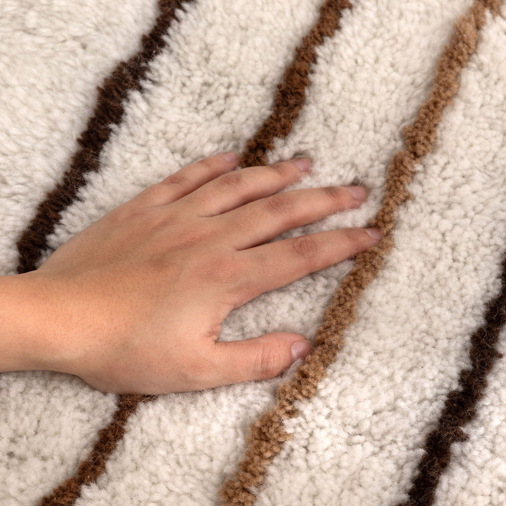 Highlands Beige Stripe Washable Wool Rug