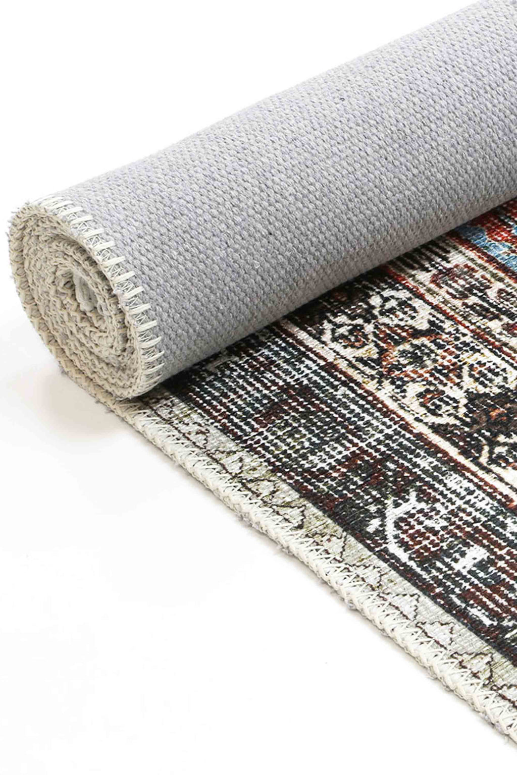 Loane Distressed Vintage Ruby & Sky Blue Rug - VITAL 2923-00 (with fringe)